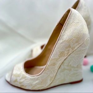 Ivory Wedding Shoes Lace Heels Peep Toe Wedge